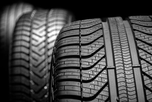range of car tyres close up